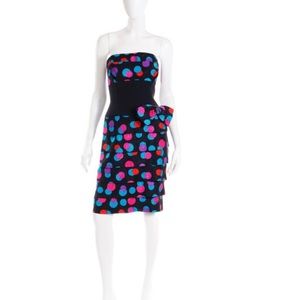 A.J. Bari Vintage 1980s Silk Tonal Zebra Print Colorful Dot Strapless Dress